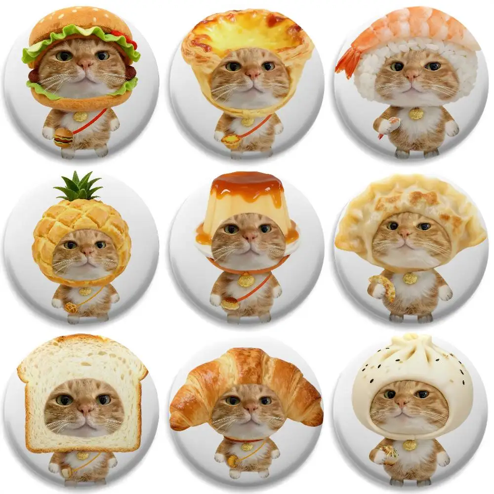 

Cute!!! Food Kitten Badges Round Exquisite Badge Brooches Creative Pins For Clothes Hat Backpack Gift Accessories