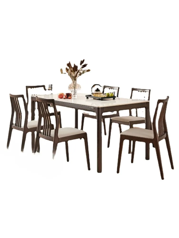 Ash Wood Solid Wood Dining Table Stone Plate Dining Table Household One Table Four Chairs Rectangular