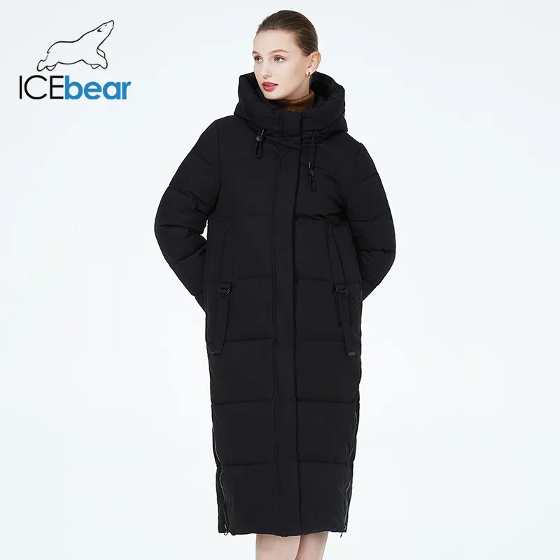 ICEbear 2023 Maxi Long female winter coat slim warm zipper elegant women cotton jacket hooded parka GWD3953I