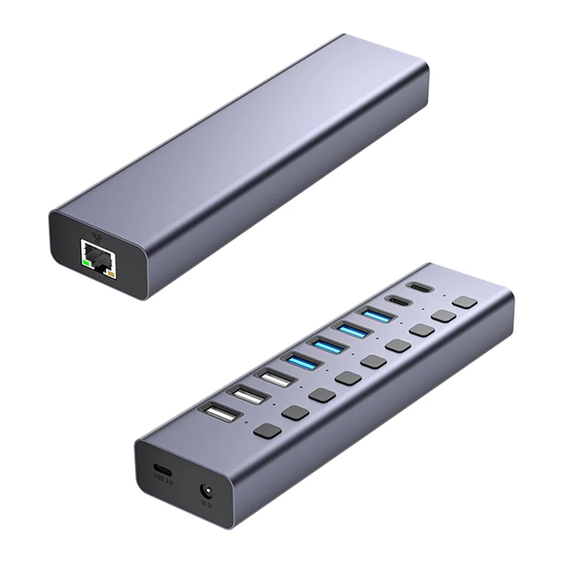 

USB Splitter Powered USB Hub Aluminum Port USB 3.0 Data Hub Splitter Individual On/Off Switches For Pc Laptop US Plug
