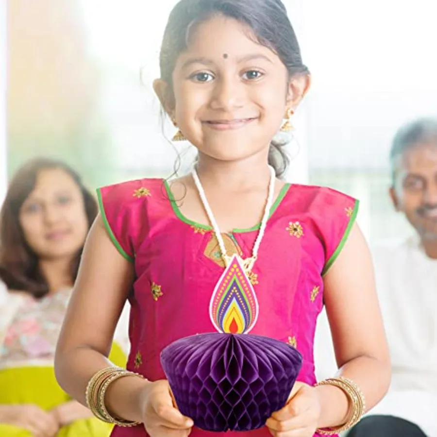 12 Pieces Diwali Party Decorations Paper Honeycomb Centerpiece Table Toppers Festival of Lights Party Supplies for Happy Diwali