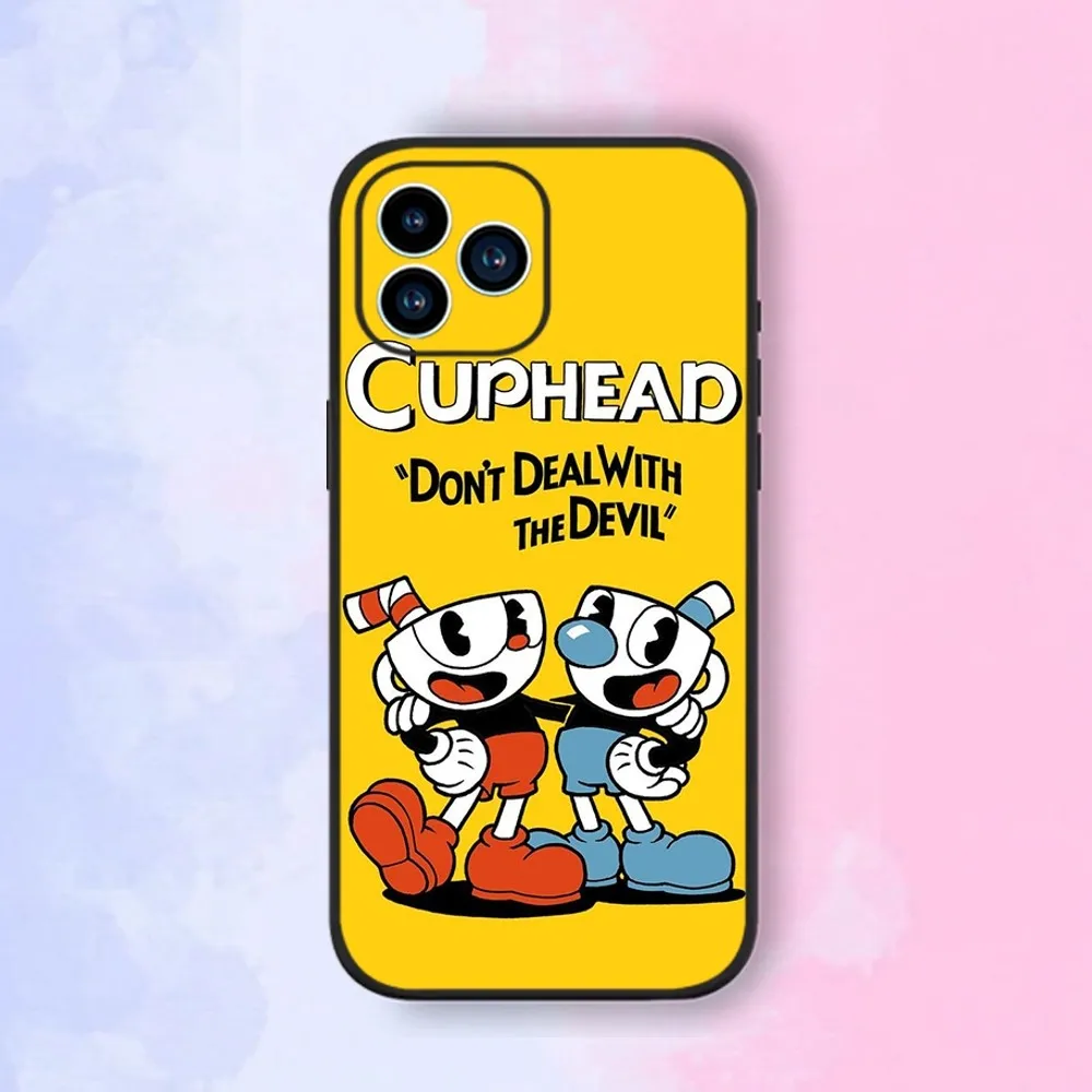 Game Cuphead Mugman Phone Case For iPhone 15,14,13,12,11,XS,XR,X,8,7,Pro,Max,Plus,mini Silicone Black Cover