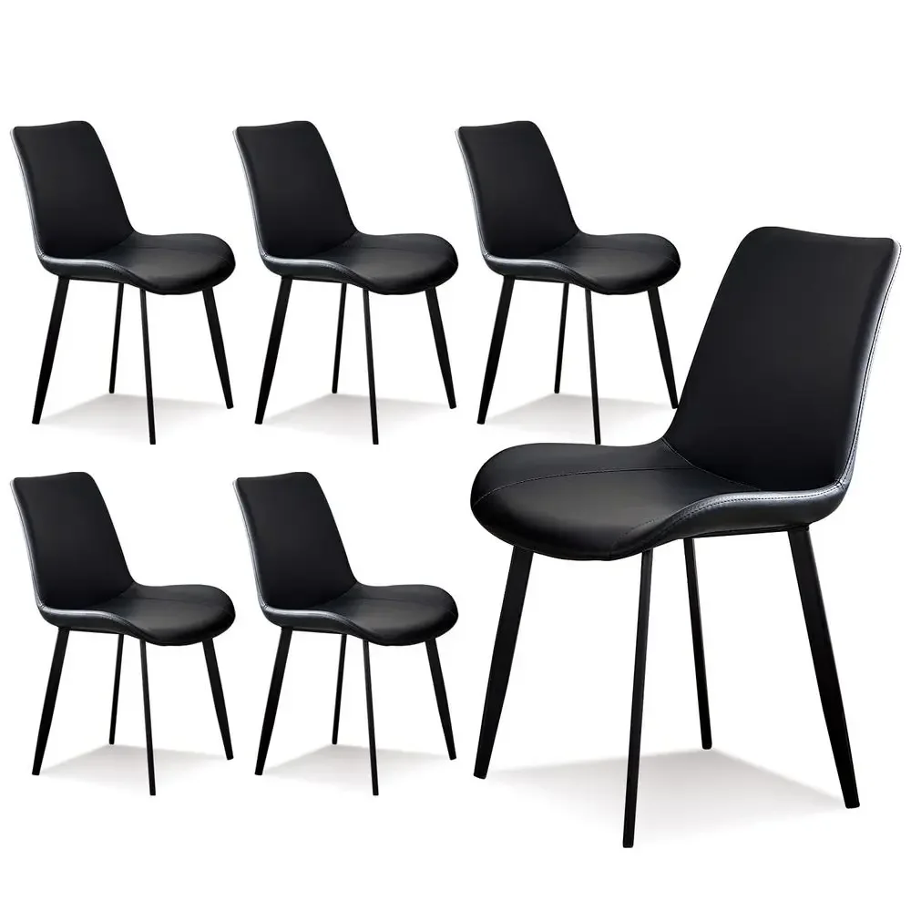 

Chairs Set of 6 Black, Faux Leather Chair with Metal Leg, Comfortable Kitchen Chairs for Dining Room Living Room Bedroom Cafe B
