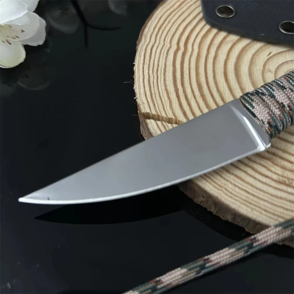 Cuchillo recto con hoja 440c, mango de cuerda de nailon, corte afilado, delgado, para acampar al aire libre, práctico, cuchillo duradero de alta calidad