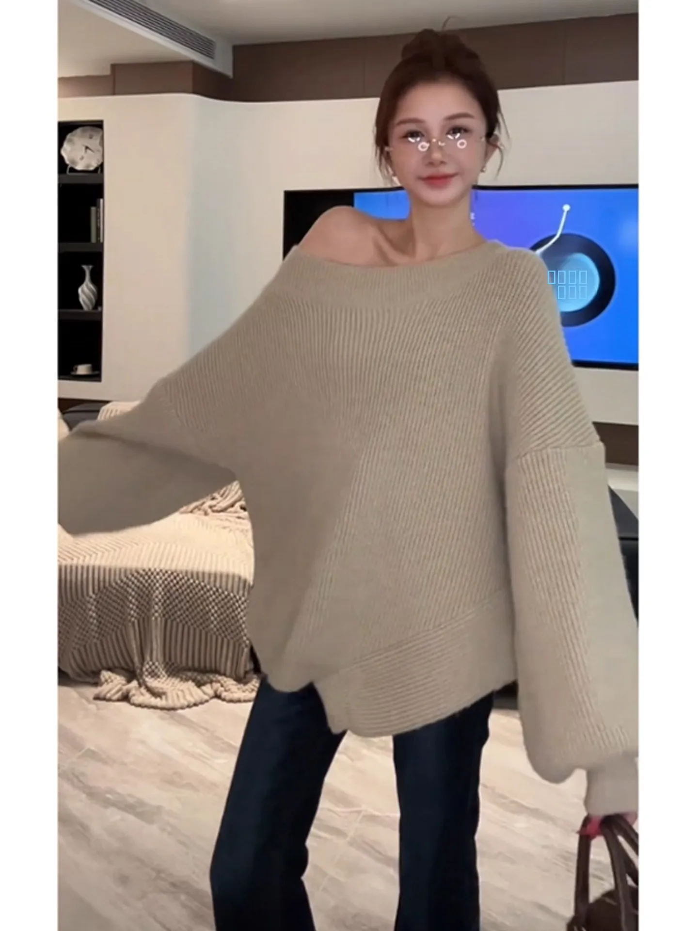 

Мягкий уютный свободный женский вязаный свитер Xu Yan, утягивающий топ средней длины для осени и зимы, хлопковый длинный трикотаж све