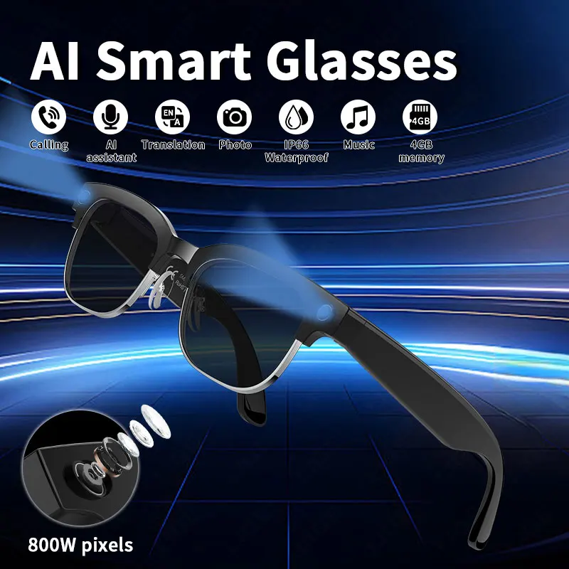LIGE Languages Translation Sunglasses 2025 AI Smart Glasses Video Recording 8MP Camera Bluetooth Call Music Play Men Women