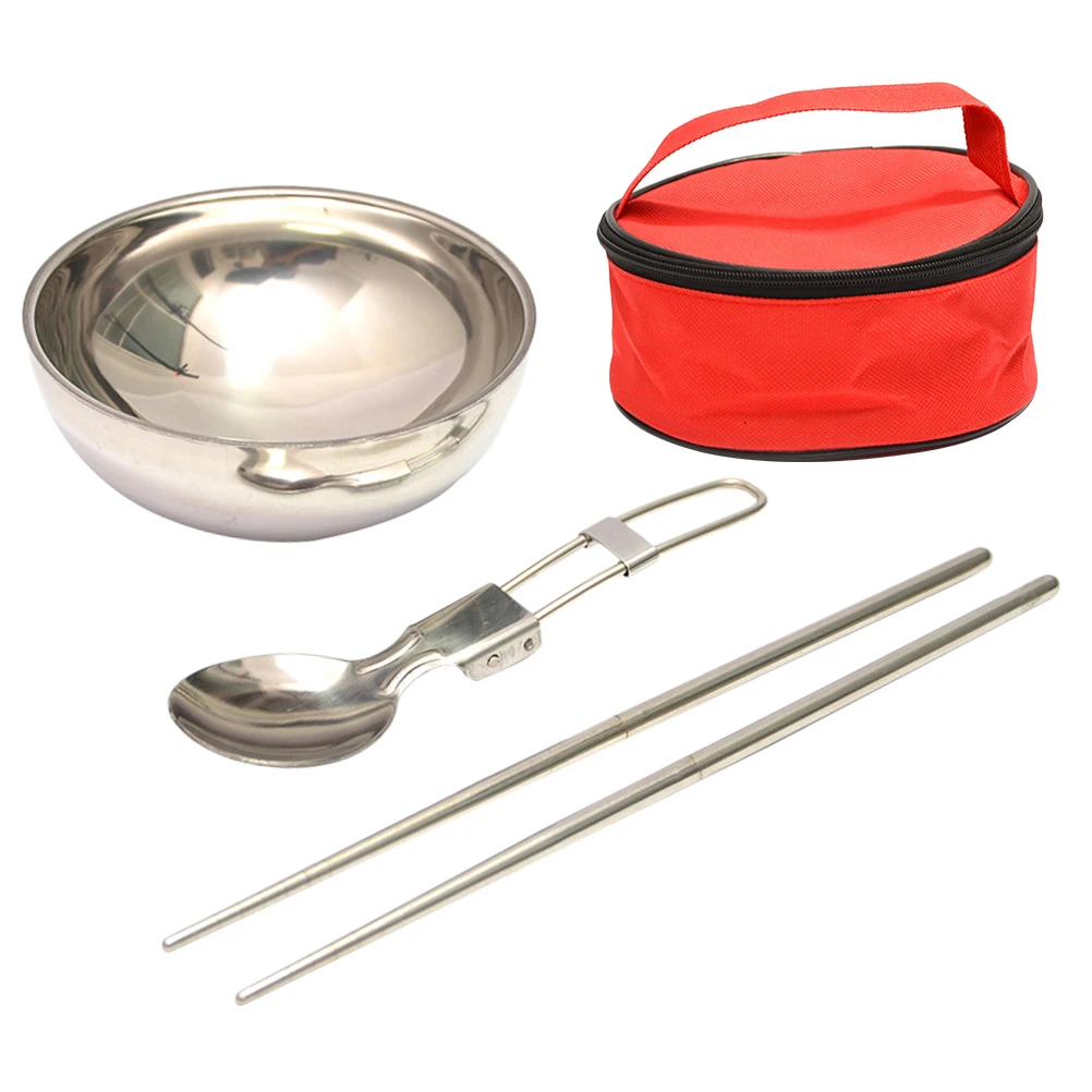 

1 set Folding Spoon Chopsticks Bowl Stainless Steel Camping Tableware Outdoor Kitchenware Portable Picnic Gear Travel Supplies