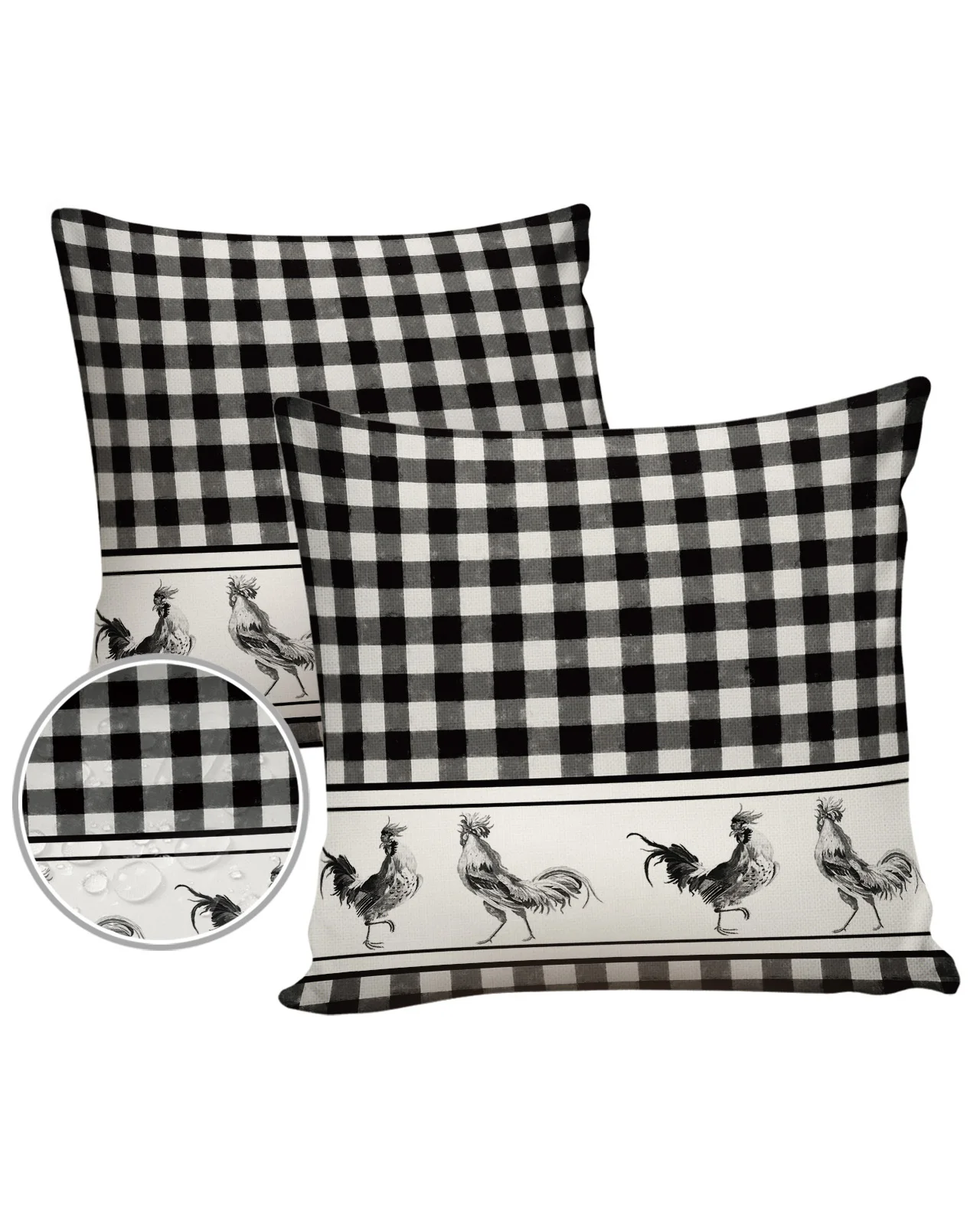 Farm Plaid Rooster Watercolor Retro Waterproof Pillowcase Sofa Cushion Case Home Decor Bed Pillow Cover Car Cushion Cover