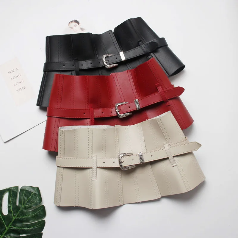 Fashion Luxury Solid Color Women Corset Exquisite Fine Craftsmanship Faux Leather Lace-up Buckle Wide Belt Clothes Accessories