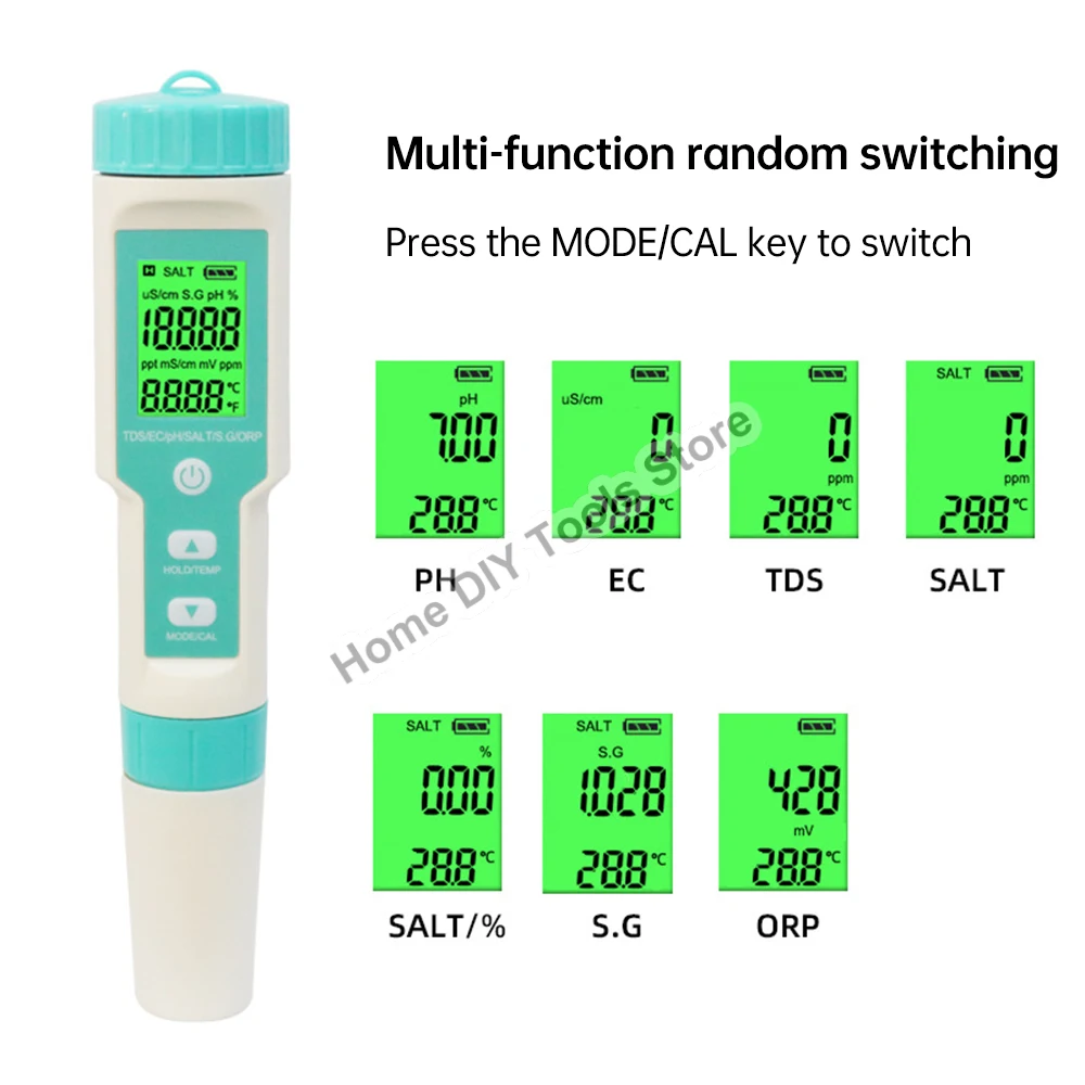 7 in 1 Professional Water Quality Monitor Tester TDS/SALT/EC/S.G/PH/ORP/Thermometer Multi-parameter Testing Meter With Backlight