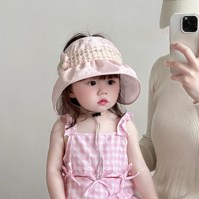 Breathable and Sunscreen Children's Hat Summer Large brimmed Sunshade Ceiling Hat Korean Edition Flower 6