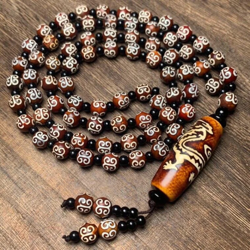 Wholesale Agate Ruyi Back Dragon Pattern Tibet Beads Bracelet Necklace Vintage Tibetan Ethnic Style Agate Tibet Beads Rosary Bra