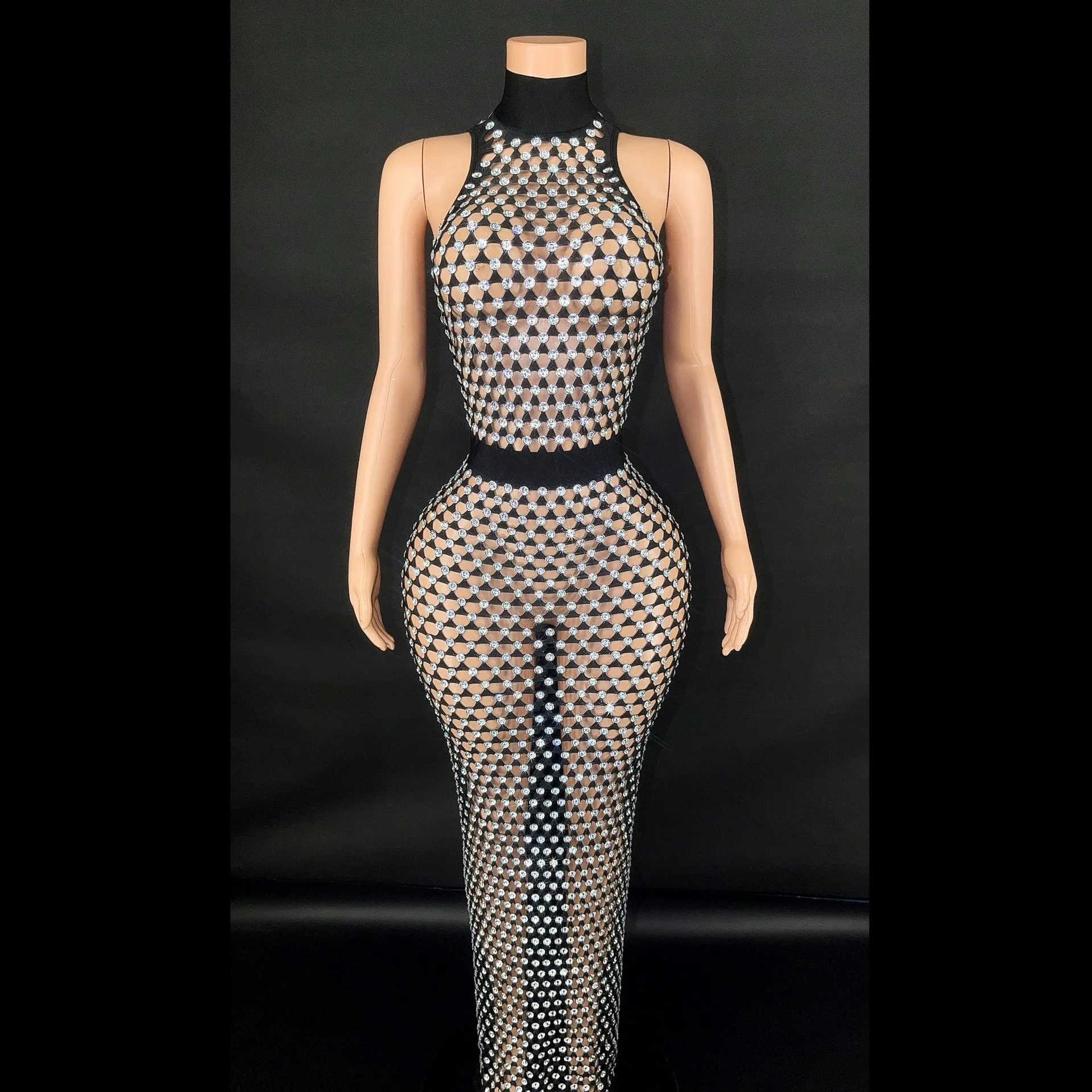 Modisches durchsichtiges Strickkleid, transparenter V-Ausschnitt, sexy Perlen, handgefertigte Häkelkleider, Netz-Bikini, Schwimmen, Strand, vertuscht, langes Kleid