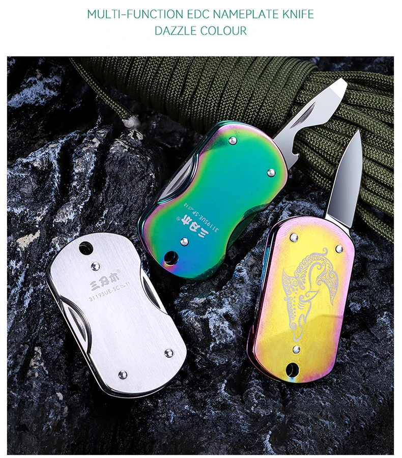 SANRENMU 3119 Necklace knife Folding pocket knife Outdoor rescue tool Multi-function bottle opener pendant EDC