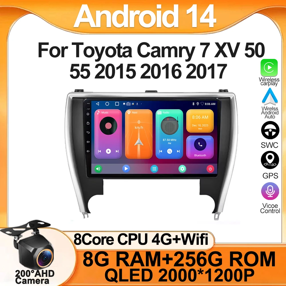 

10.1INCH Android 13 Car Radio For Toyota Camry 7 XV 50 55 2015 2016 2017 Multimedia 4G+WIFI Video Player Navigation GPS Stereo