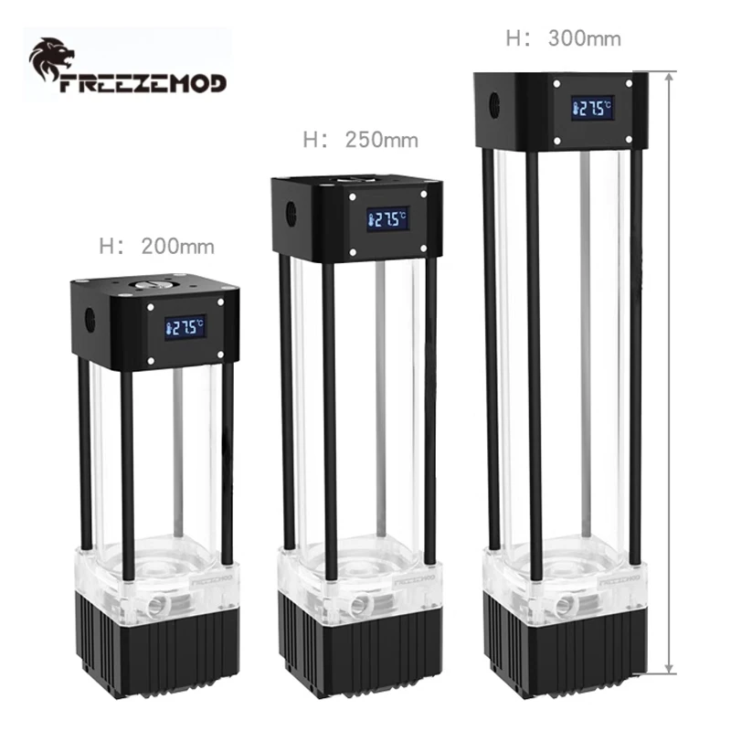 FREEZEMOD AIO Pump+Reservoir With Temperature Display,Water Tank Res Combo For PC Water Cooling System 200mm/250mm/300mm