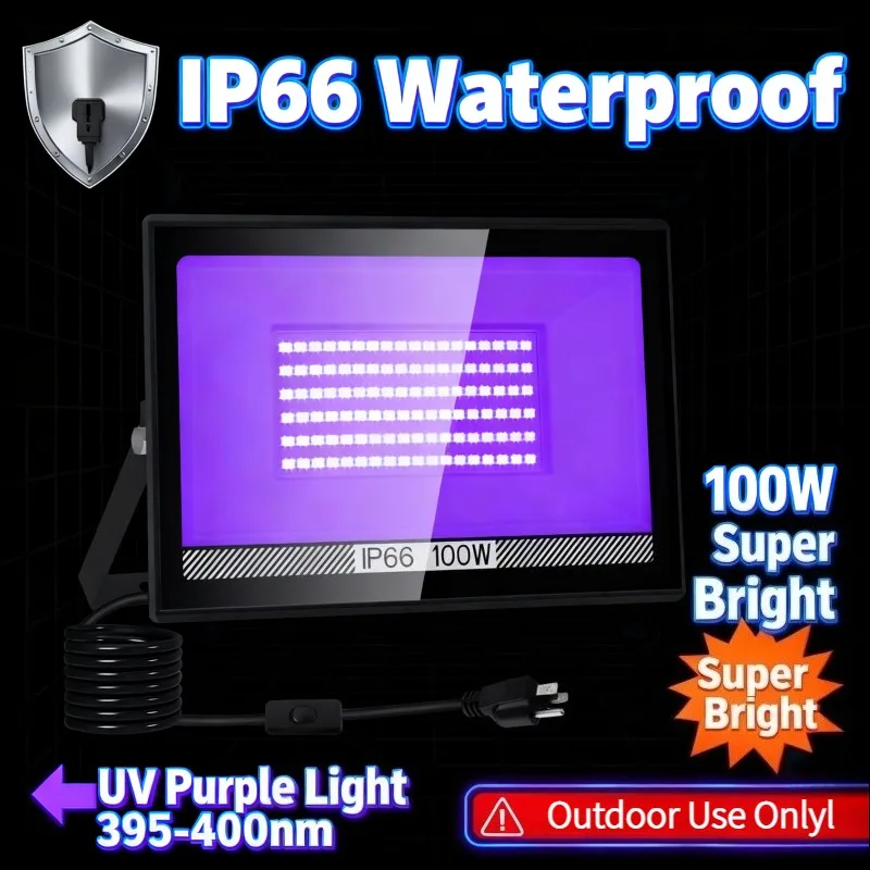 30 واط 60 واط 100 واط التوصيل الأشعة فوق البنفسجية أضواء سوداء IP66 المرحلة Blacklight الأشعة فوق البنفسجية تأثير الفيضانات ضوء لجميع القديسين عيد الميلاد الرقص ديسكو الطرف #1
