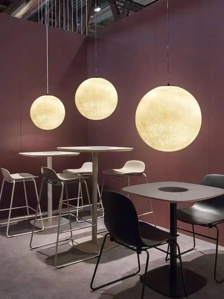 

Ltalian Simplicity Full Moon Resin LED Pendant Light Art Creative Wire Drawing Lamp for Living Room Home Decoration Chandelier