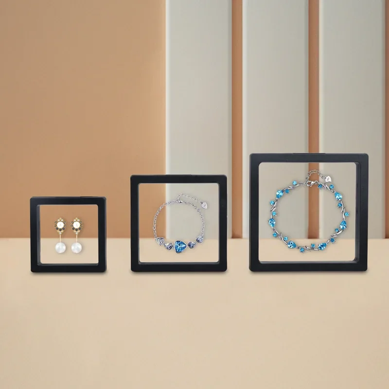 7x7cm 3D Suspension Box Shadow Box Jewelry Display Stand Ring Pendant Holder Protect Jewelry Stone Presentation Case