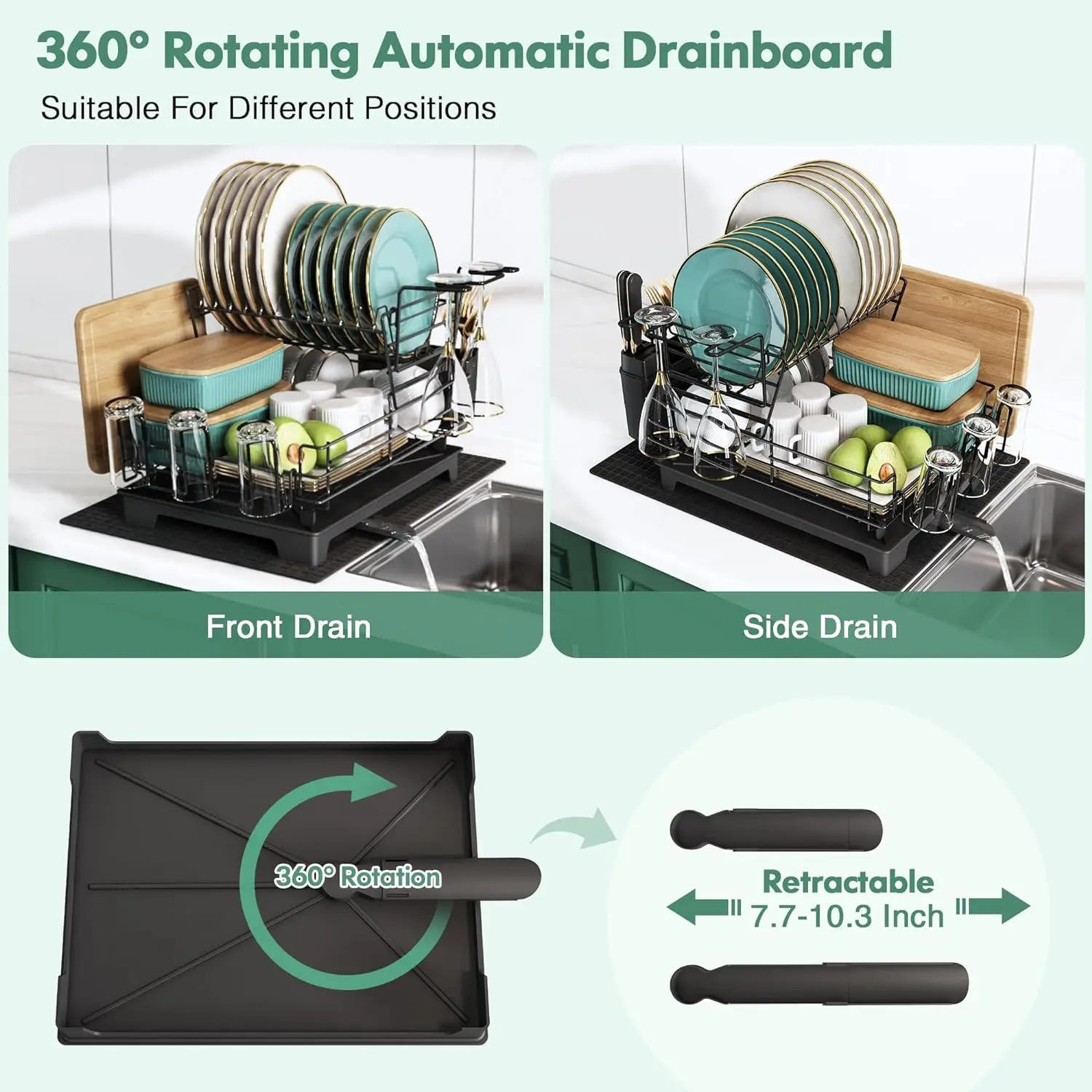 

Drying Rack for Kitchen Counter, Stainless Steel Large Dish Drainers Strainer Drainboard Set for Sink,