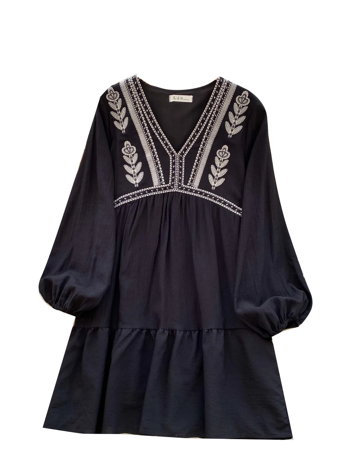 Ele Sweet Embroidered Heavy Work Loose Fitting Lantern Sve V Ne a Line  Dr for Women Spring Commute Sle