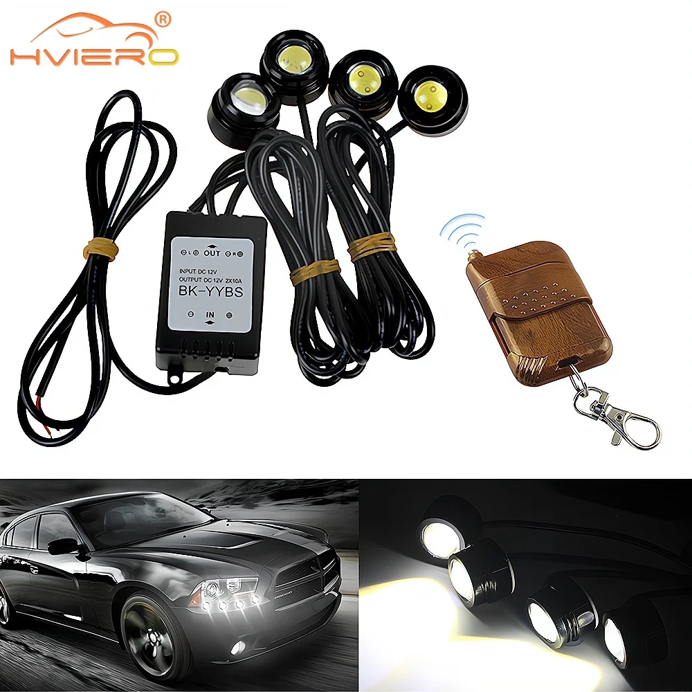 

4 in 1 Car LED Eagle Eye Running Light DRL Emergency Warning Strobe Wireless Remote Control Day Truck Motorcycle 12V Waterproof