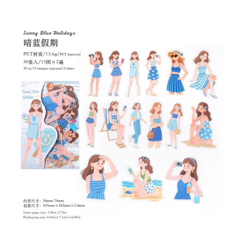 30 stuks/pak Slow Life Girl Stickers, esthetische stickerlabels, decoratief dagboekalbummateriaal, scrapbooking benodigdheden