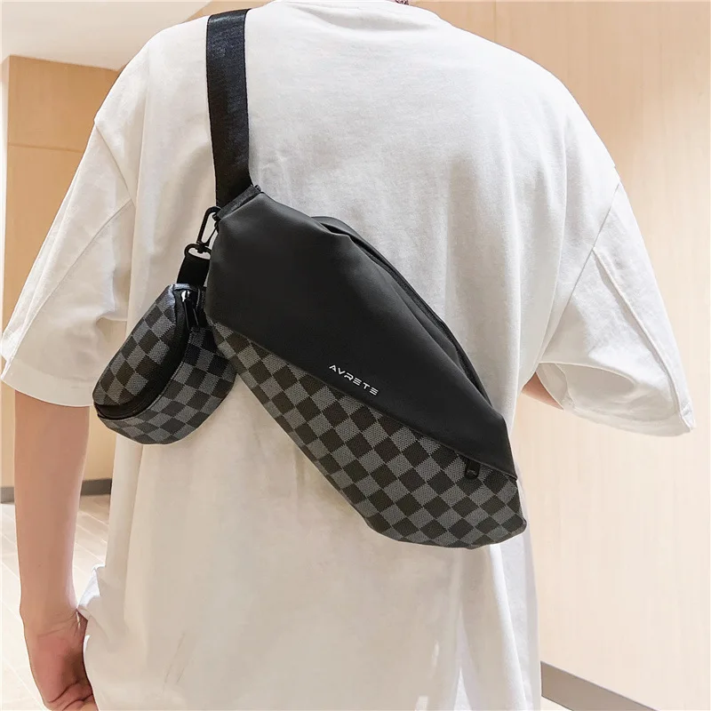 Fashionable Contrasting Color Checkerboard Chest Bag Crossbody Shoulder Bag Casual Commuting Mobile Phone Waist Bag