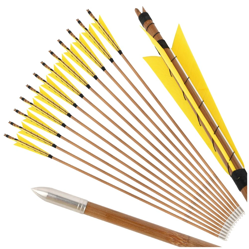 

6/12pcs Real Feather Bamboo Arrow Set for Traditional Bow Hunting Outdoor Target Practice Beginner Shooting Training Aid