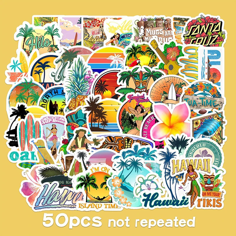 

50PCS Hawaii Surfing Stickers Summer Tropical Beach DIY Surfboard Decal Sticker