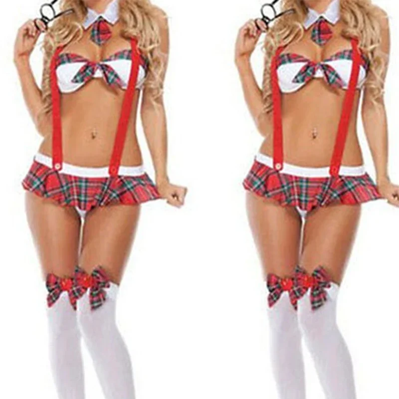 

Schoolgirl Uniform Adult Women Sexy Role Play Cosplay Costumes Plaid Night Halloween Sex Erotic Naughty Lingerie