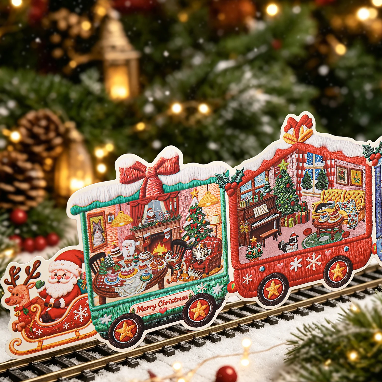 Christmas Scene Building Sticker Pack Santa House Train Sleigh Die Cut Stickers Journal Scrapbooking DIY Xmas Decor Stationery