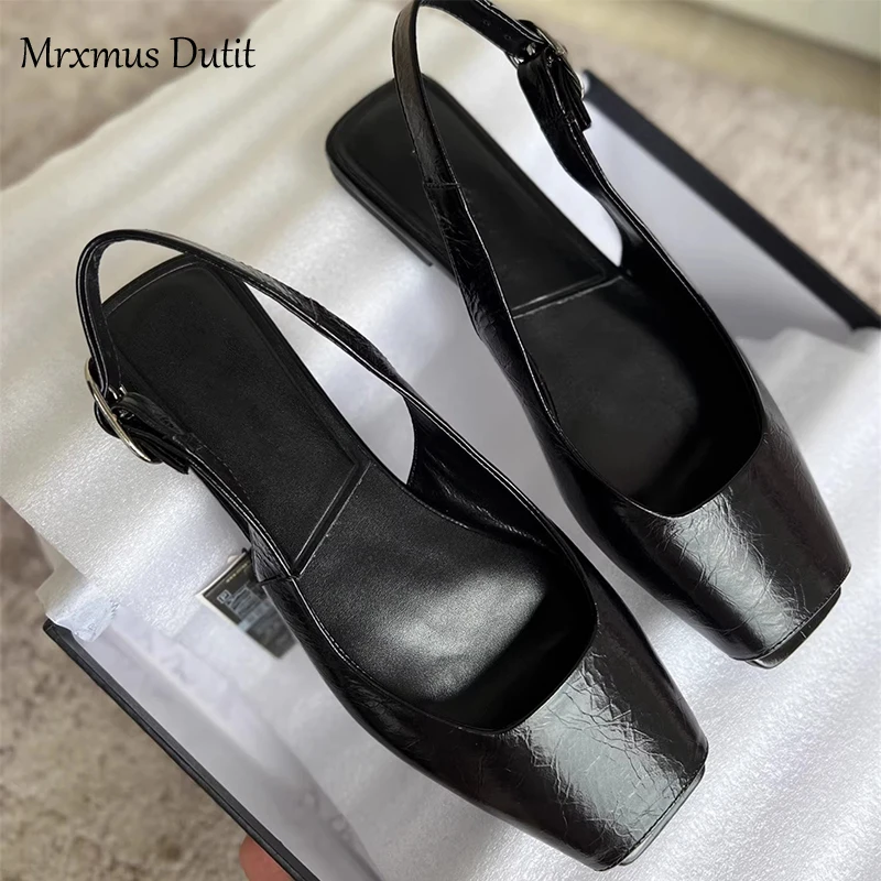 Mrxmus Dutit women\'s shoes Leather Fishtoe Sandals Flats Fashion simple shallow mouth shoes Female