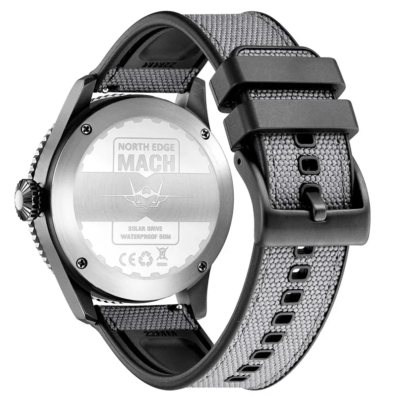 NORTH EDGE 2027 MACH Solar Power Quartz watch Men Waterproof 50M Men's Pilot Sports Wristwatches Luminous Enviormentally Clock