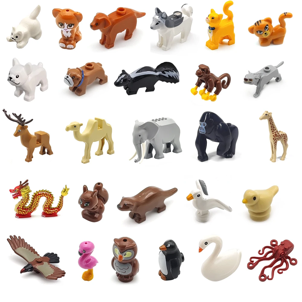 Jouet de construction MOC lézard Python grenouille tortue Scorpion, accessoires de scène, poulpe hibou pingouin cygne dauphin carpe crabe requin crevette