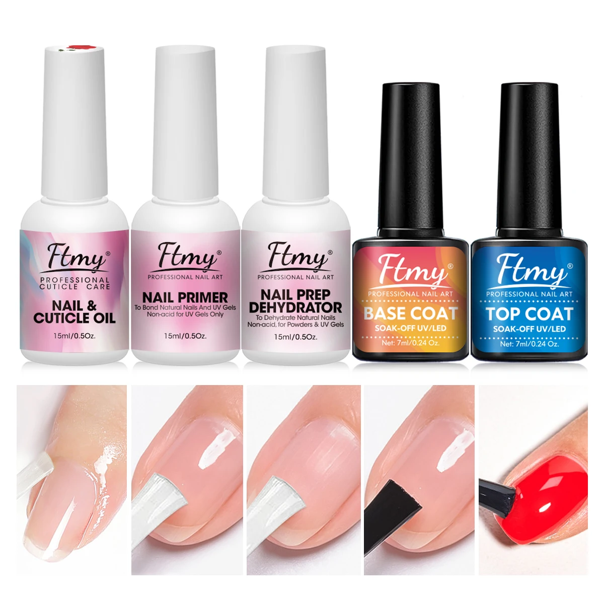 Desidratador de preparação de unhas 5 tamanhos e base de gel primer sem ácido conjunto com óleo de cutícula de unha, desidratador para acrílico e gel n