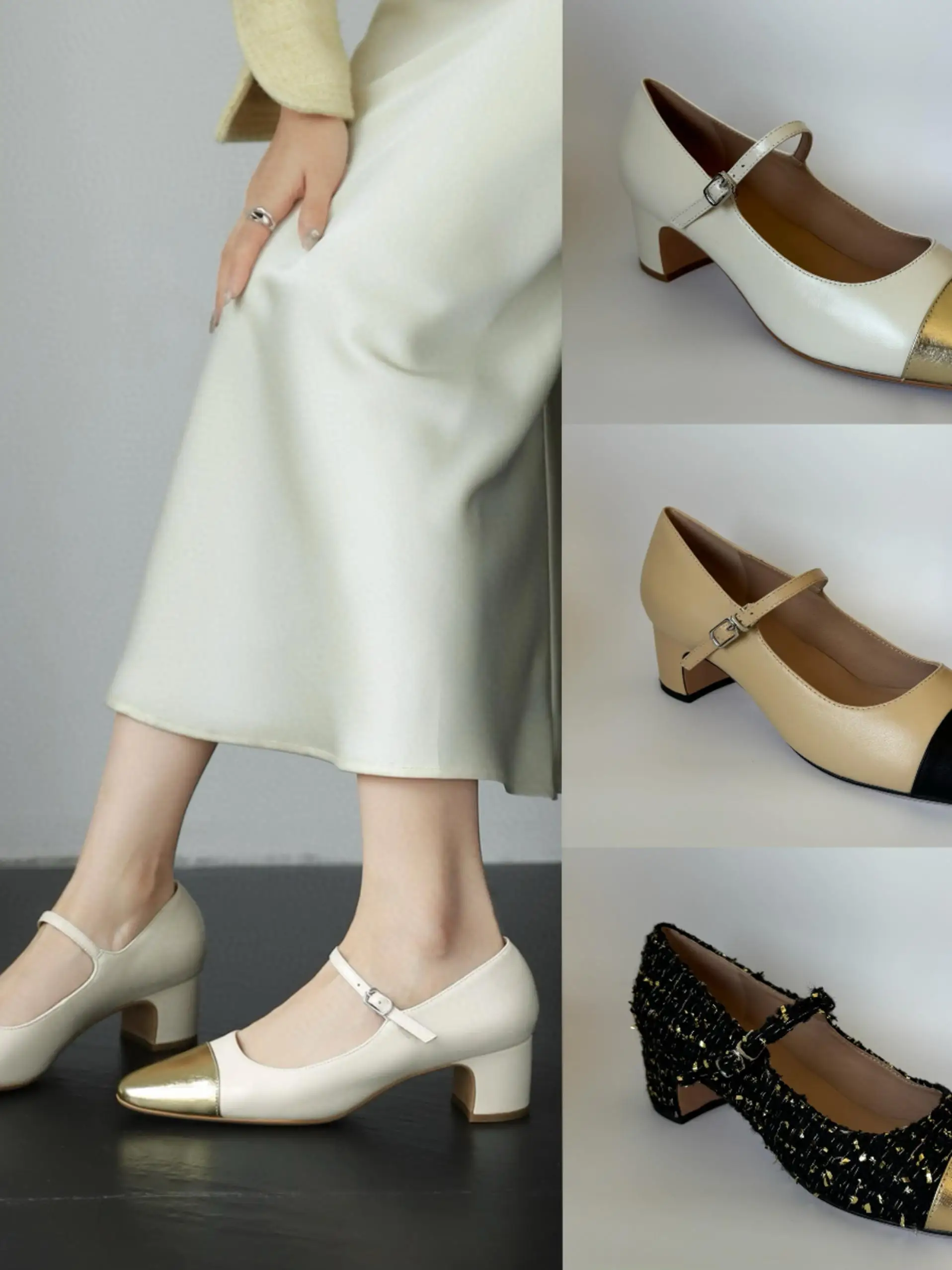 

Guan Product Little Fraance Mary Jane Women's oes Four Seasons Genuine Leather Color Blo 45 Thi Heel Retro Single Str...