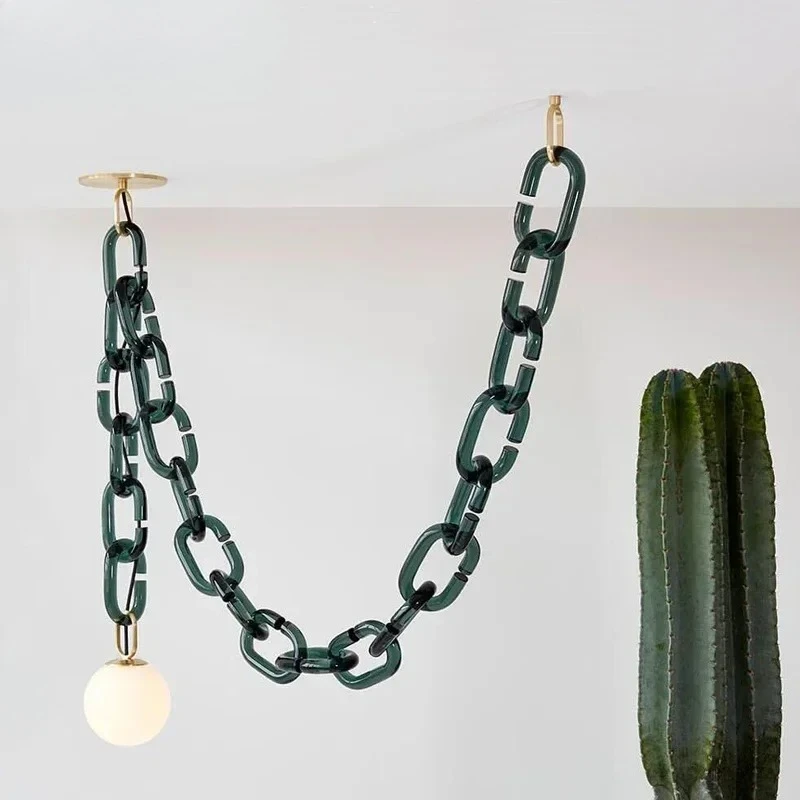 Moderne Schlichtheit Nordische LED-Pendelleuchte Bunte Ketten-Kunstlampe für Schlafzimmer Wohnzimmer Heimdekoration Kronleuchter