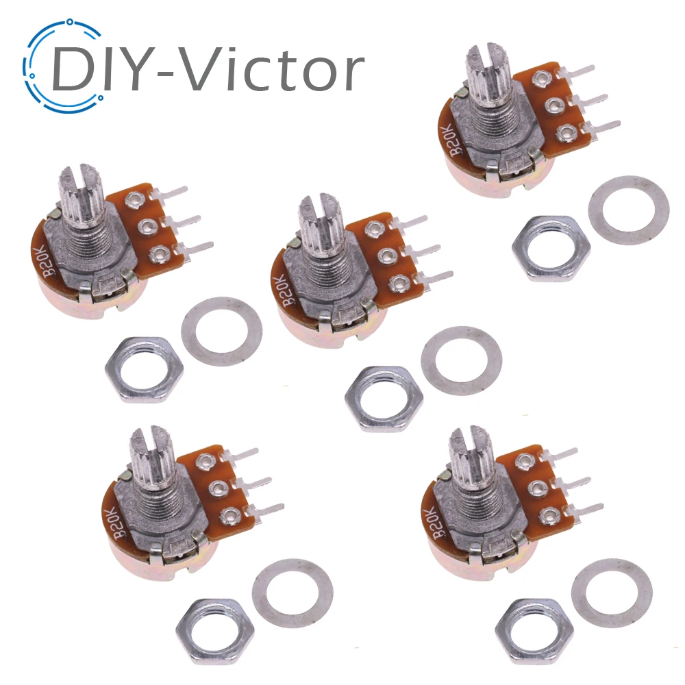 5PCS WH148 B1K B2K B5K B10K B20K B50K B100K B500K 3Pin Linear Potentiometer 15mm Shaft With Nuts And Washers