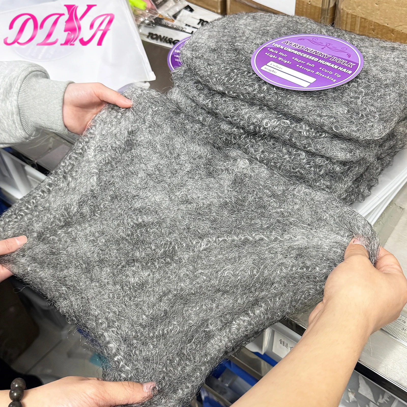 50gram/Pack Grey Micro Twist Braiding Extensions 20inch Afro Kinky Human Hair Bulk Peruvian Remy Hair Bulk for Locs Extensions