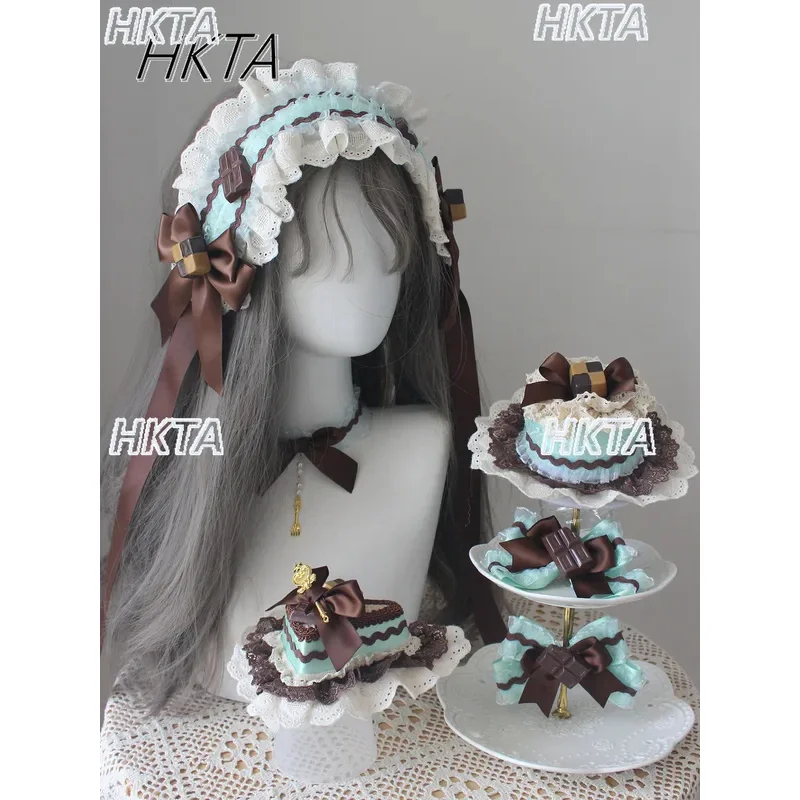 DY20الأصلي اليدوية لوليتا الأشياء الصغيرة كعكة قبعة أفضل قبعة النعناع الشوكولاته تصميم عقال لوليتا إكسسوارات الشعر زوج كليب Wome