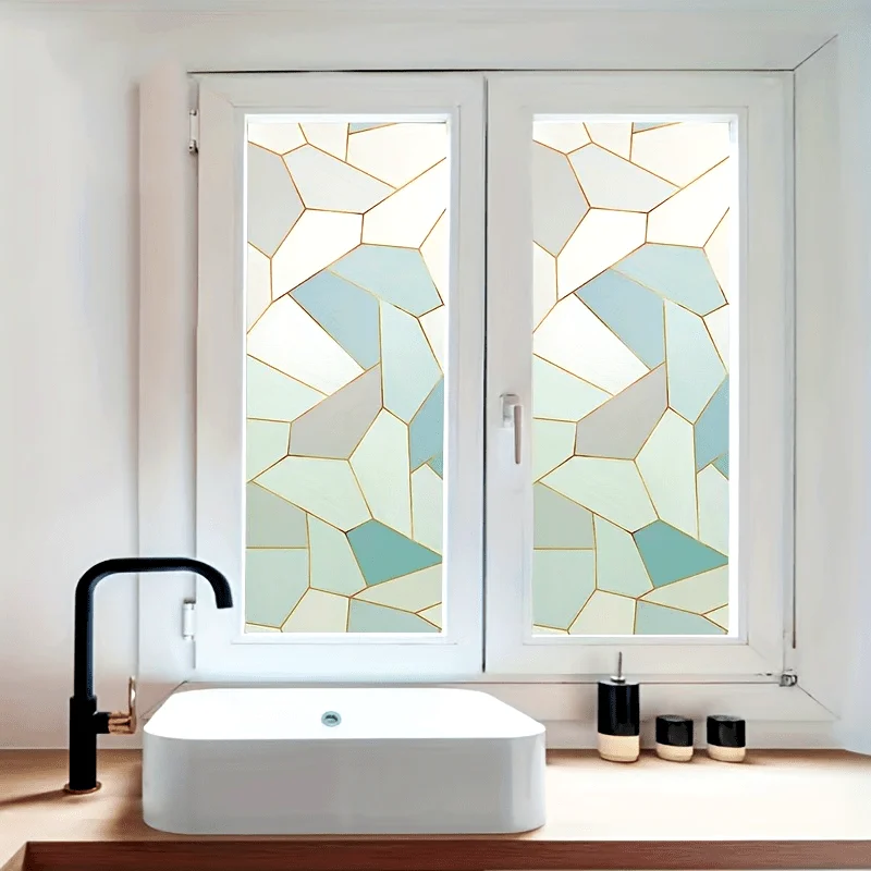 Colorful Retro Geometric Privacy Window Film Anti Glare Static Cling Removable UV Protection for Home Office Glass Door