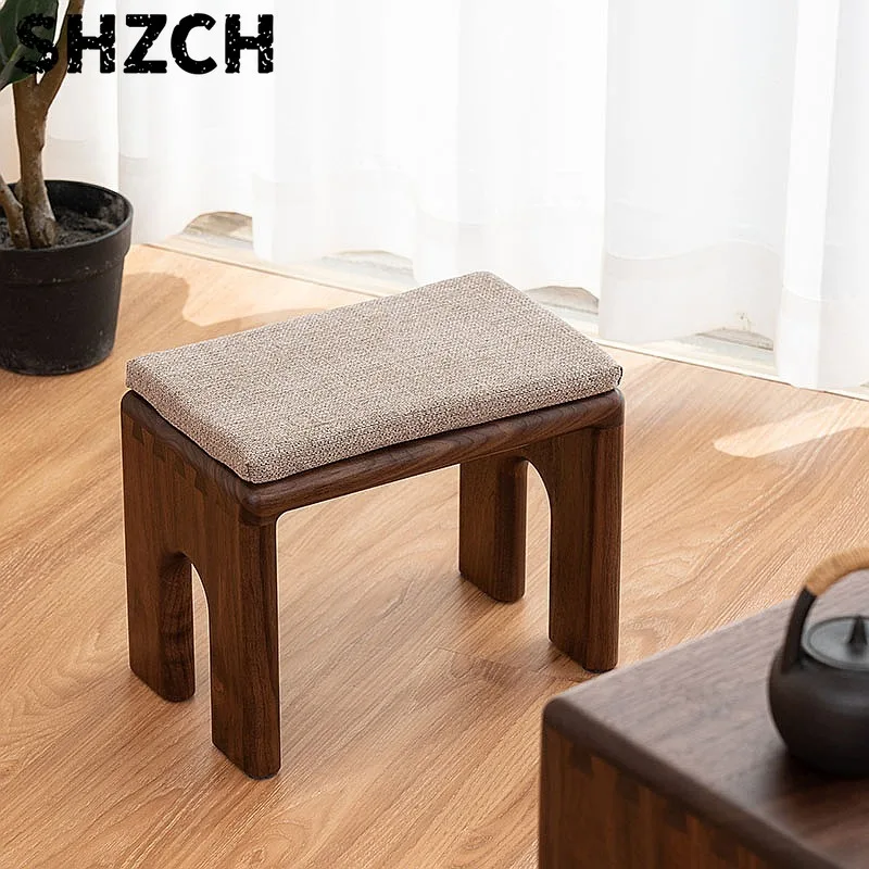 Solid Wood Folding Ottoman Stool, Multifunctional Footrest Nesting Tea Table for Living Room Entryway Decor