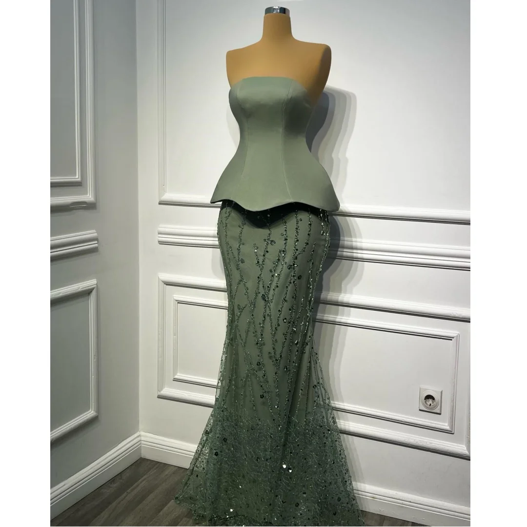 

Exquisite Green Mermaid Evening Dress 2 Pcs Sweetheart Sequin Women Prom Party Gowns Charming Formal Events Gowns Customized