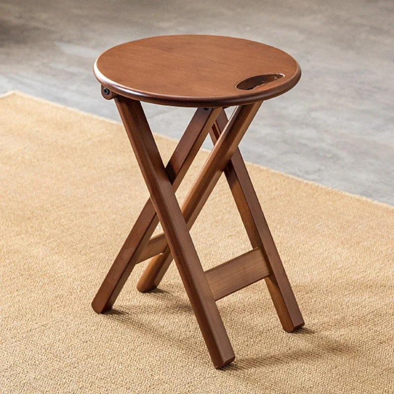 Bamboo Stools Folding Single Person Footstool Round Low Shoe Changing Stool Durable Home Small Furniture with Built-in Handle