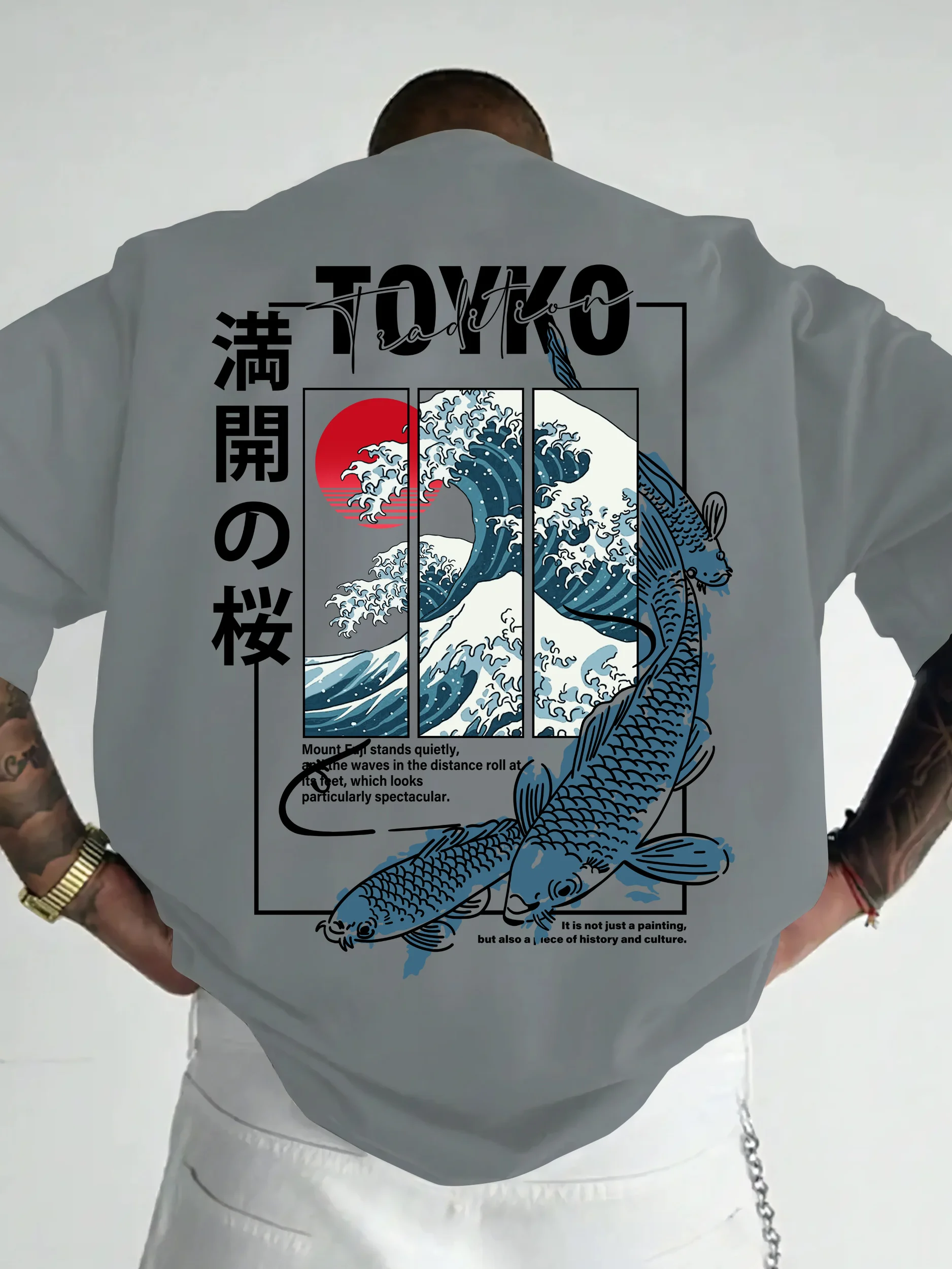 Men Japanese-style Trendy Pattern Loose Summer New T-shirt 100% Pure Cotton Soft Material Versatile Comfortable and Breathable image 3