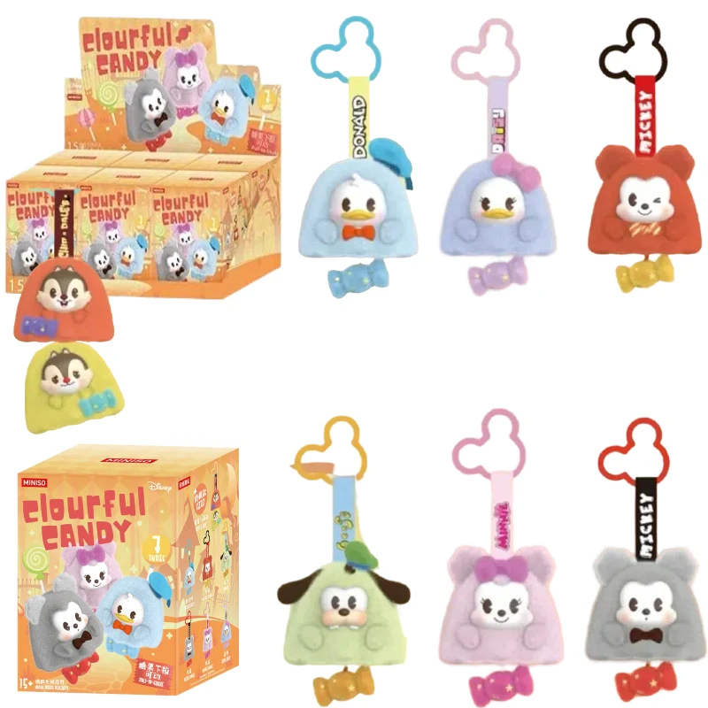 

MINISO Disney Mickey Family Colorful Candy Series Vinyl Plush Blind Box Collection Bag Pendant Doll Gift Minnie Donald Duck Toys