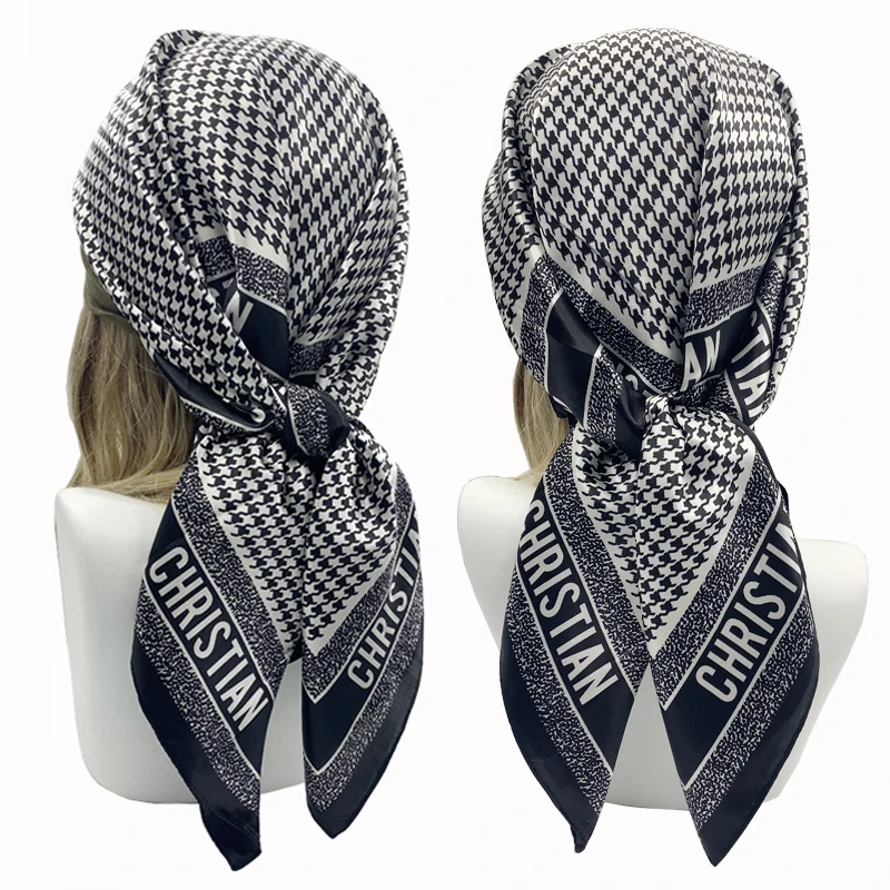 90*90cm jedwabny plac szalik kobiety luksusowa marka Satin hidżab szaliki kobiet szal druku Headwraps chustka Foulard tłumik pałąk