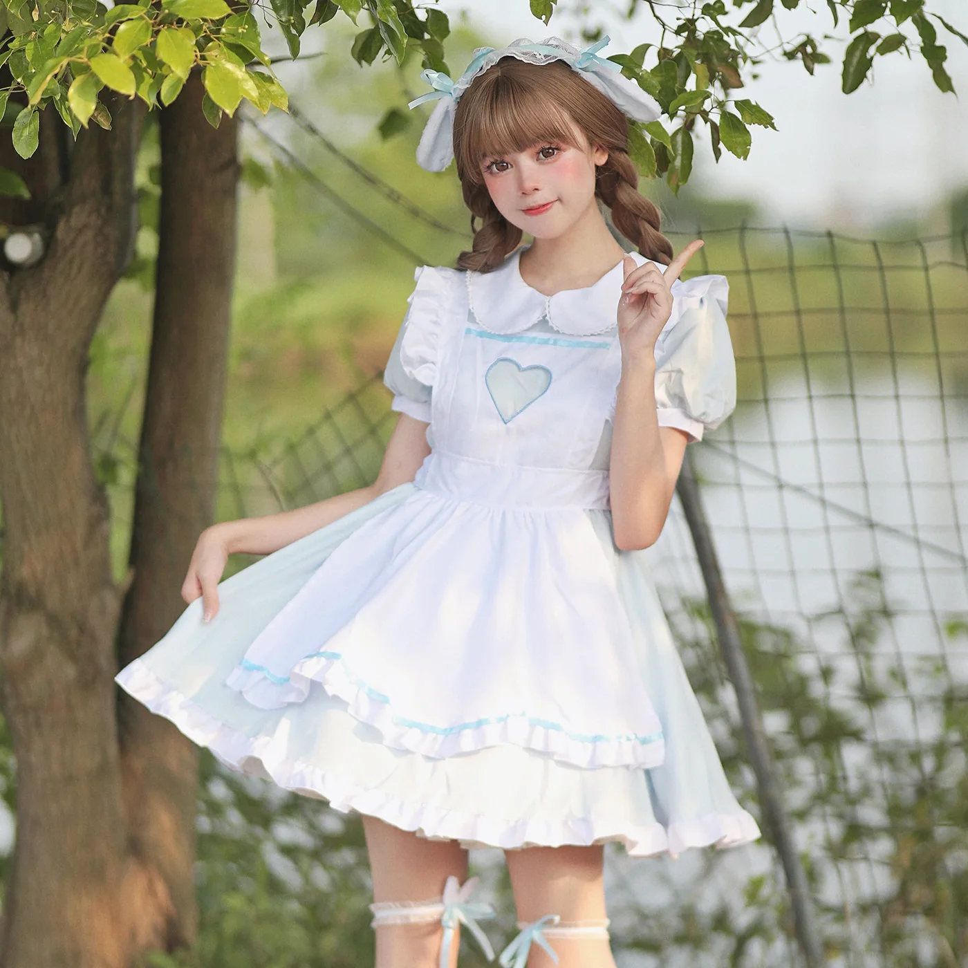 Super cute hollowed out love rabbit maid Lolita COSPLAY performance costume plus size 6 colors