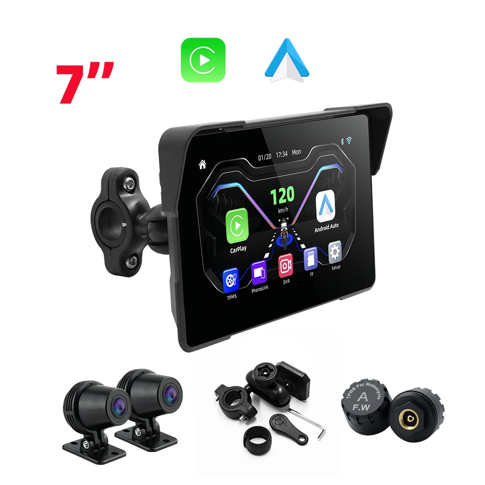 EKIY 7inch Motor CarPlay Moto Monitor DVR Motorcycle Wireless Android Auto Wireless CarPlay Display Screen Motorcycle Navigation